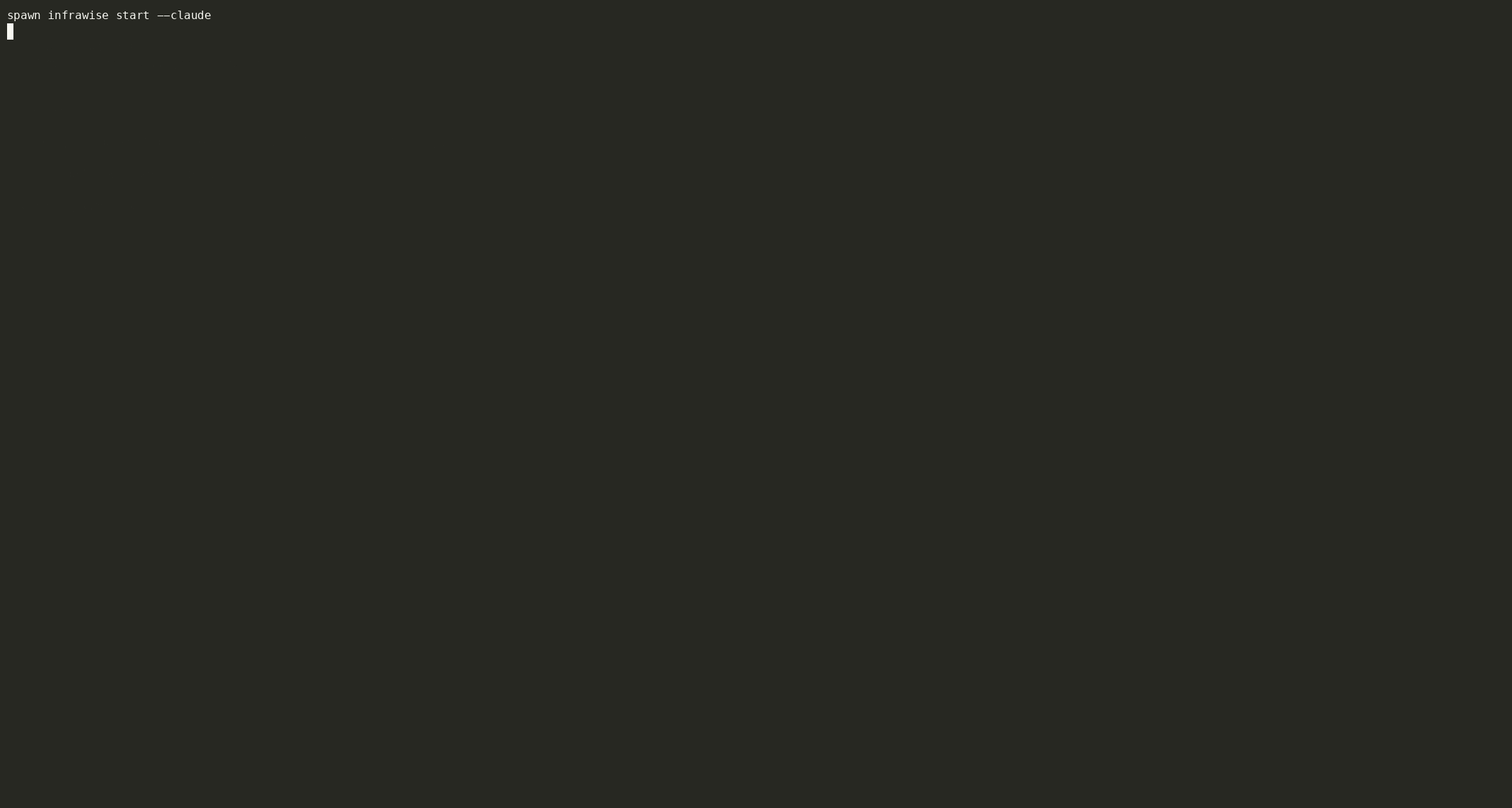 infrawise start --claude opens Claude Code; asked about an SQS-triggered Lambda, Claude pulls the queue details from infrawise and answers with the exact event shape plus the queue's missing DLQ and visibility timeout risks